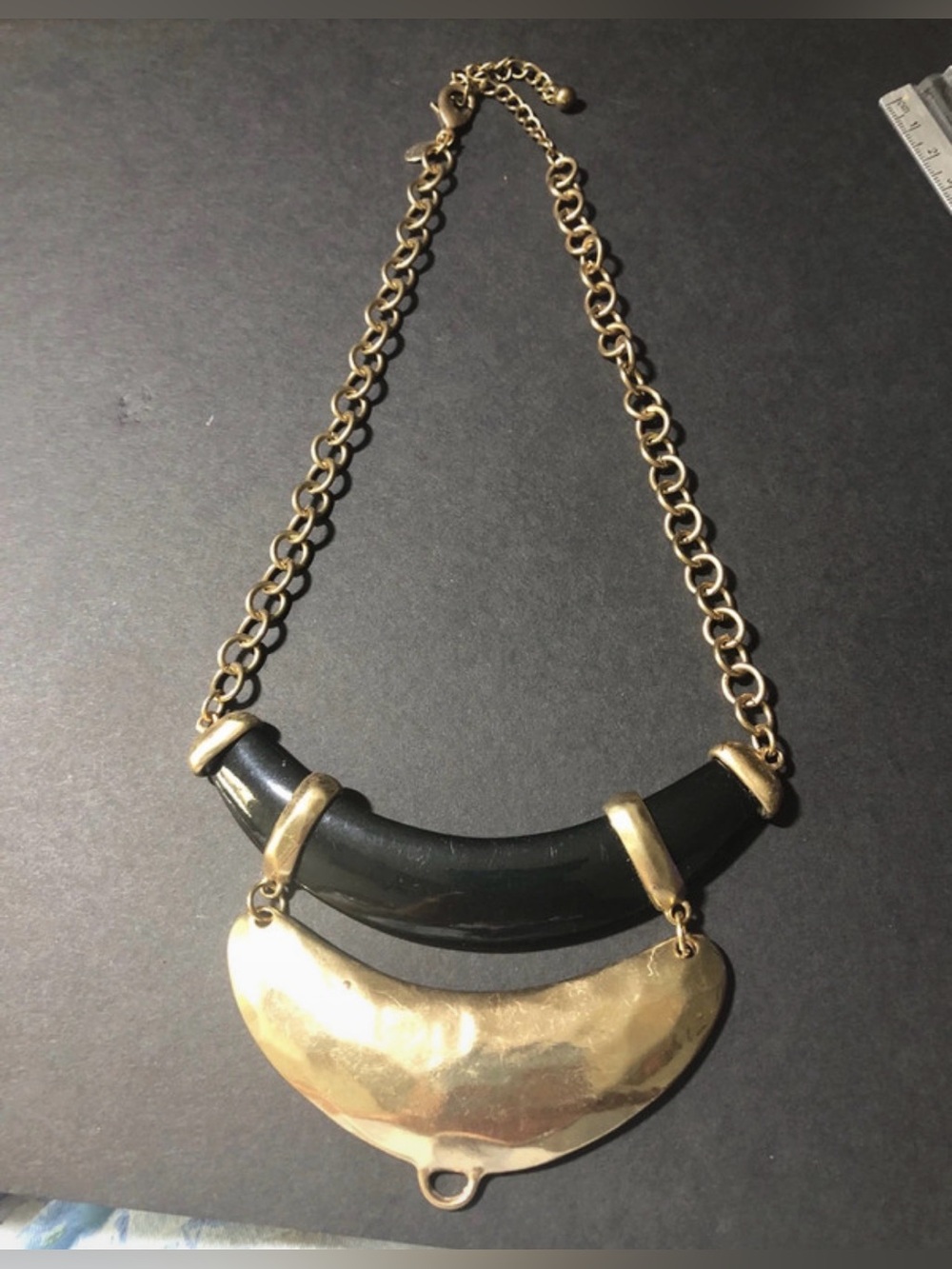 Chico’s Gold and Black Statement Crescent Necklace
